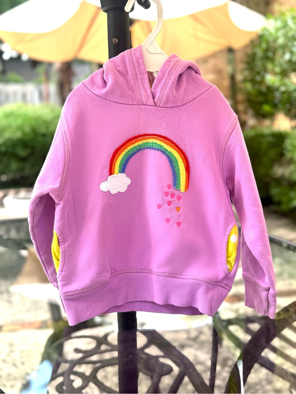 Mini Boden Pink Lavender Hoodie with Rainbow Appliqué, 3-4T